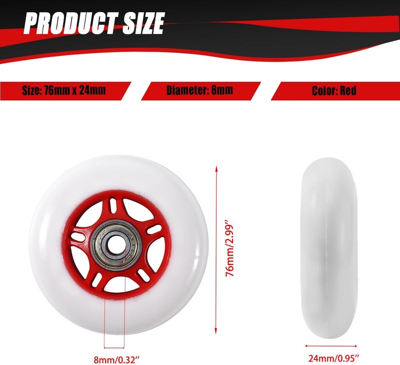 KAMIER Rip Stik Wheels 76mm x 24mm Replacement for Razor FlashRider RipRider PowerRider 360 Caster Trike RipStik Ripster Ripsurf Caster Board Kids Mini Scooter Skateboarded CasterBoard Wheel Parts Red - Image 5